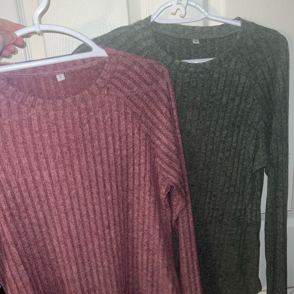 Ribbed Long Sleeve Sweaters - Rose and Olive